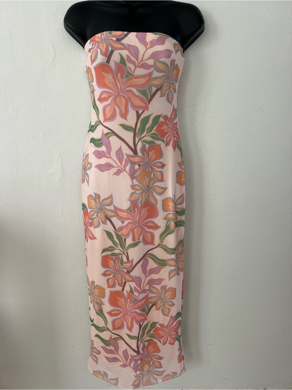 See You Monday Strapless Floral Maxi Dress in Pink and Orange